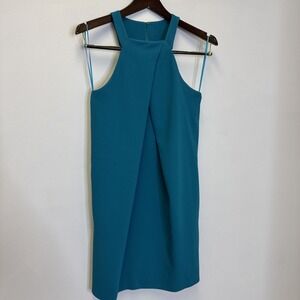 Trina‎ Turk Teal Blue Crossover Halter Neck Shift Dress Sz 0